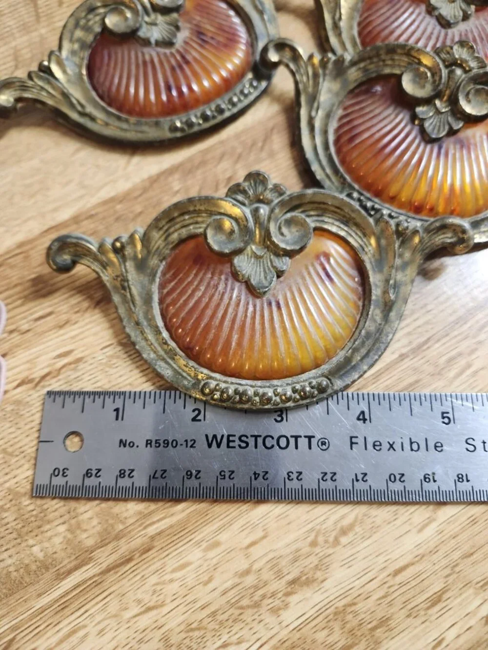 VTG Keeler Bakelite & Brass Waterfall Shell Dresser Handle Pulls Vintage 1930's